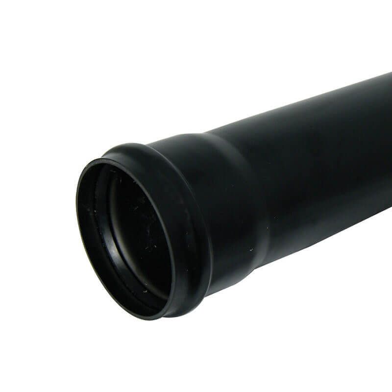 Tetraflow 110mm Push Fit Soil Single Socket Pipe 3m Black - THE DRAINAGE DISTRIBUTION COMPANY LTD
