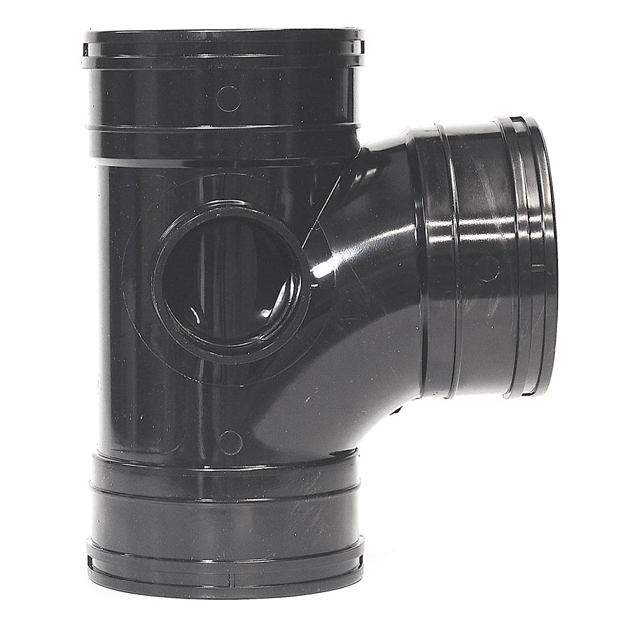 110mm Solvent Soil Branch 92 Triple Socket Black 50mm Boss - drainagedistribution.co.uk