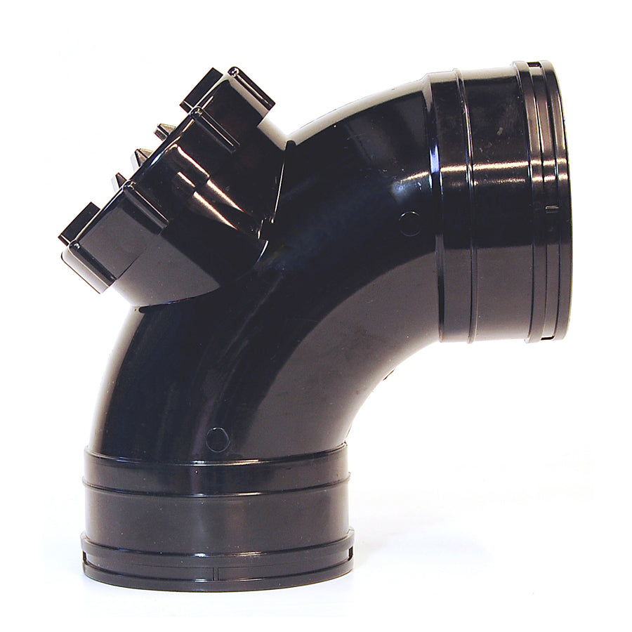110mm Solvent Soil Access Door Bend 92 Double Socket Black - drainagedistribution.co.uk