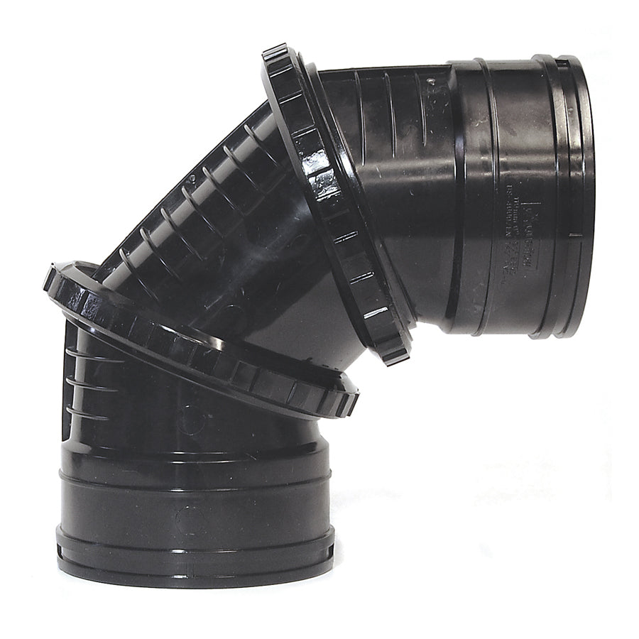 110mm Solvent Soil Adjustable bend 0 - 90 Double Socket Black - drainagedistribution.co.uk