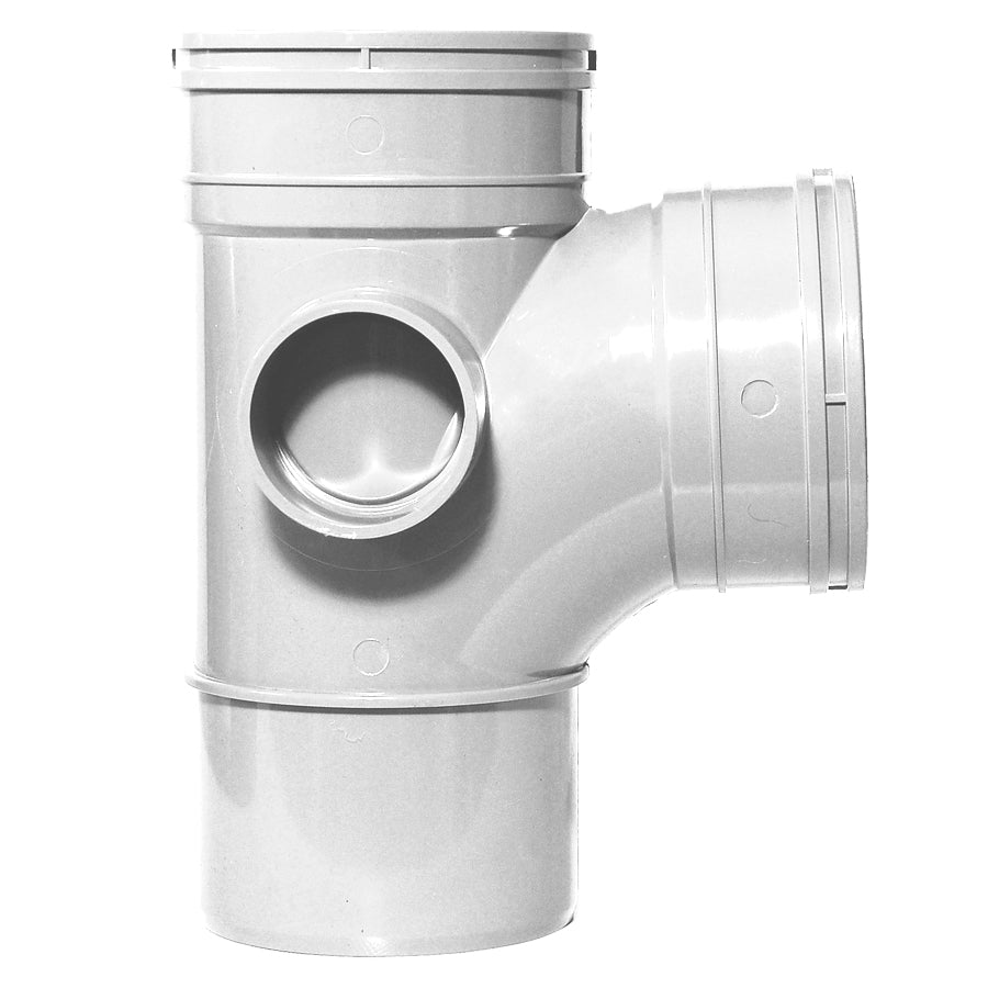 110mm Solvent Soil 92 Branch Double Socket/Spigot White 50mm Bass - drainagedistribution.co.uk