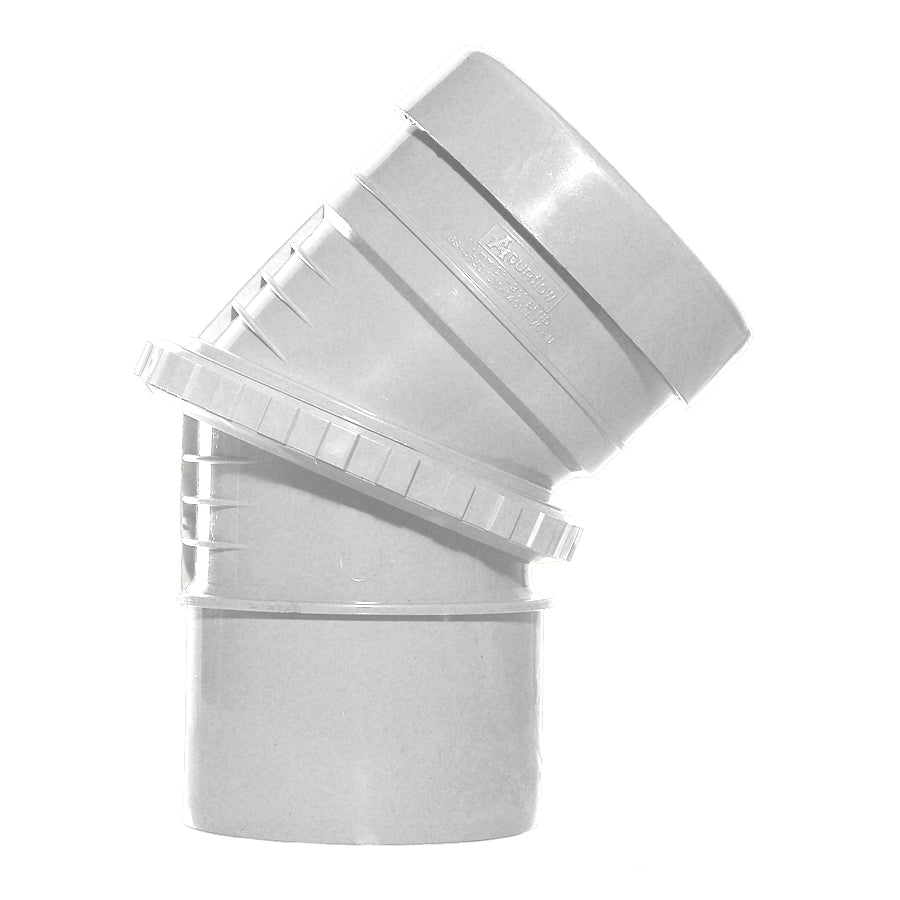 110mm Push Fit Soil Adjustable 0 - 45 Bend Spigot/Socket White - drainagedistribution.co.uk