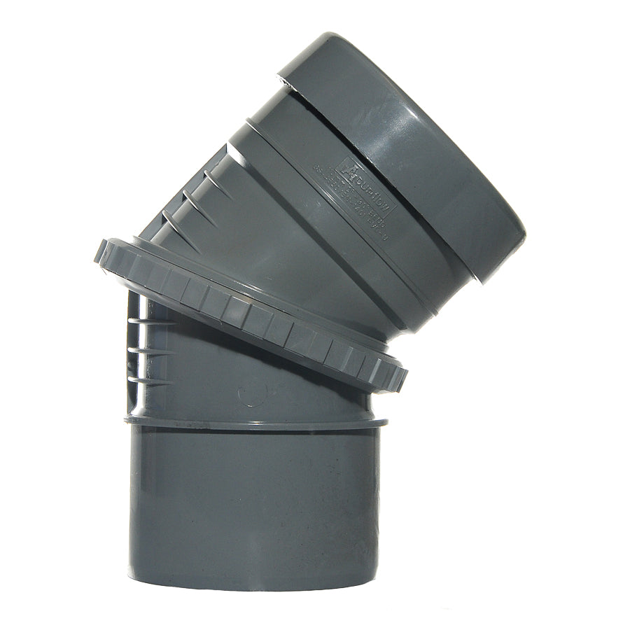 110mm Push Fit Soil Adjustable 0 - 45 Bend Spigot/Socket Grey - drainagedistribution.co.uk