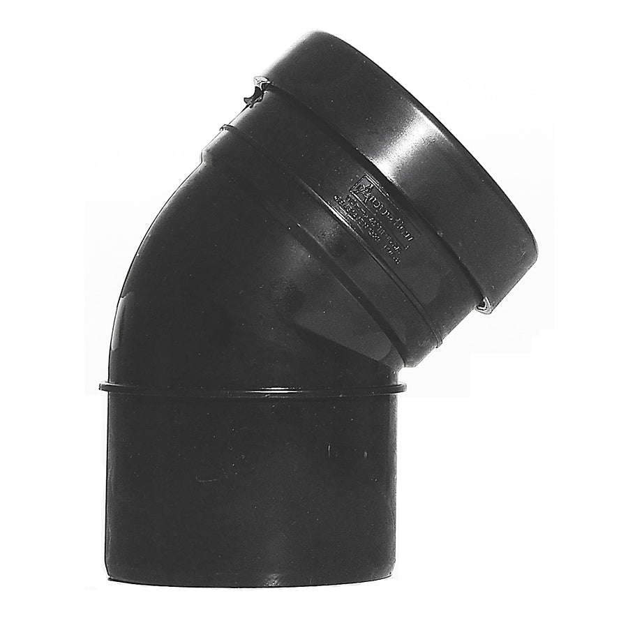 110mm Push Fit Soil 45 Bend Single Socket/Spigot Black - drainagedistribution.co.uk
