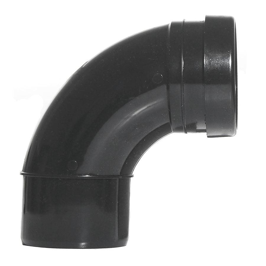 110mm Push Fit Soil 92 Bend Single Socket/Spigot Black - drainagedistribution.co.uk