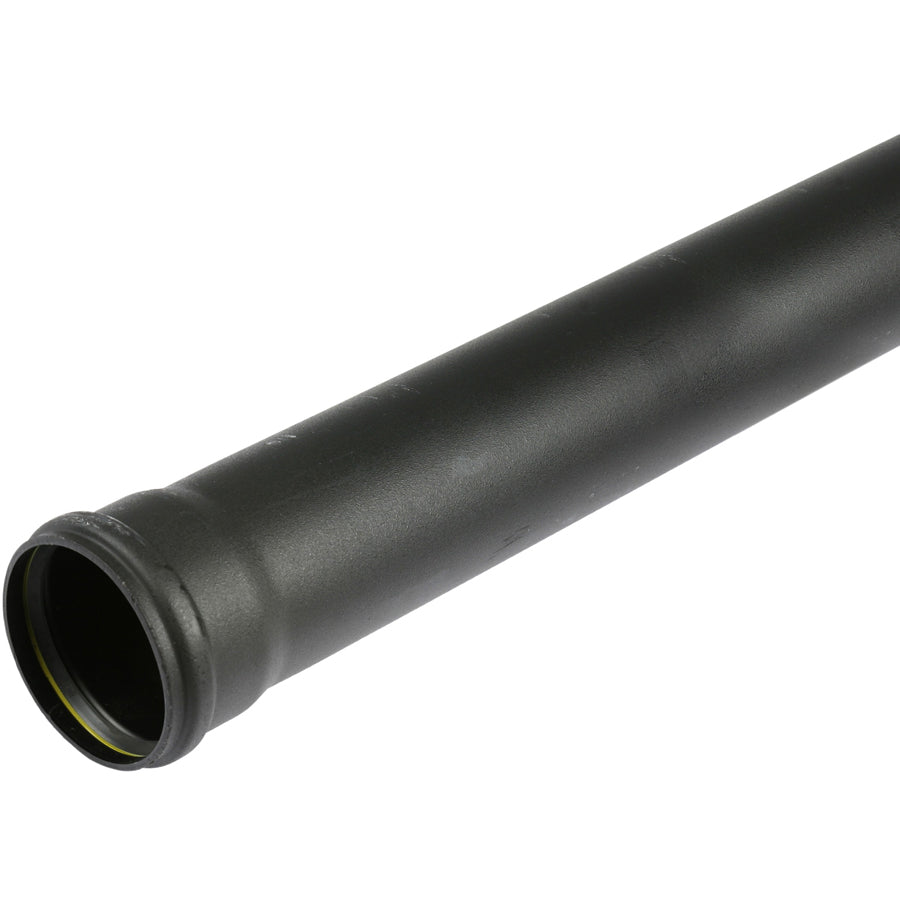 110mm Push Fit Soil Single Socket Pipe 1.5m Black - drainagedistribution.co.uk