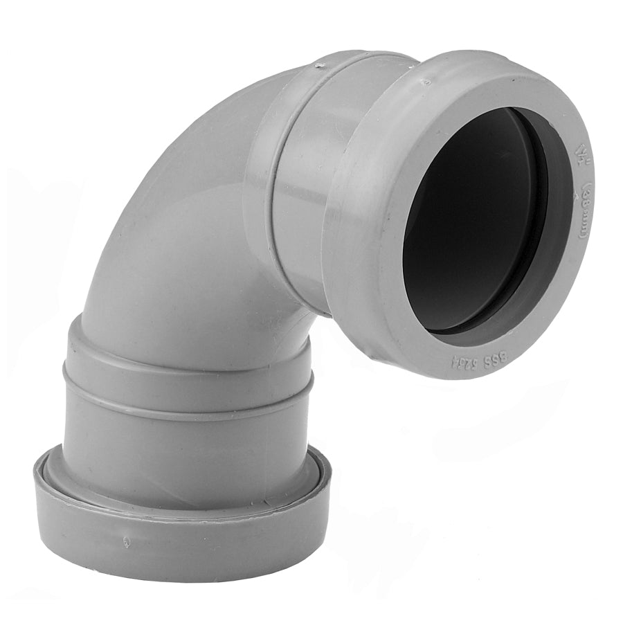 Push Fit Waste 92 Swept Bend 40mm Grey - drainagedistribution.co.uk