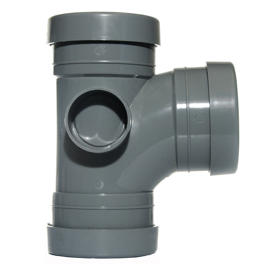 Tetraflow 110mm Push Fit Soil Branch 92 Triple Socket Grey - THE DRAINAGE DISTRIBUTION COMPANY LTD