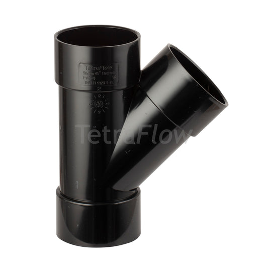 Tetraflow 50mm Solvent Waste Branch 45 Triple Socket Black