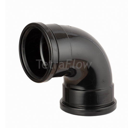 Tetraflow 110mm Push Fit Soil 92 Bend Double Socket Black - THE DRAINAGE DISTRIBUTION COMPANY LTD