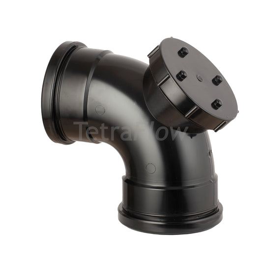 Tetraflow 110mm Push Fit Soil Access Door Branch 92 Bend Black - THE DRAINAGE DISTRIBUTION COMPANY LTD