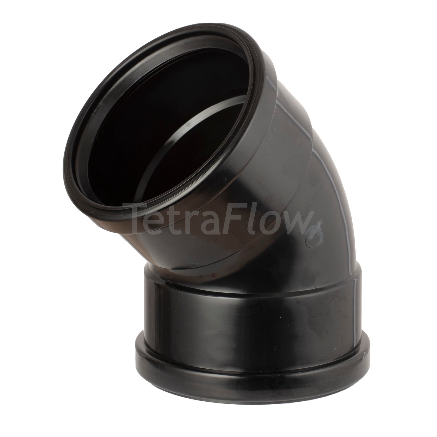 Tetraflow 110mm Push Fit Soil 45 Bend Double Socket Black - THE DRAINAGE DISTRIBUTION COMPANY LTD