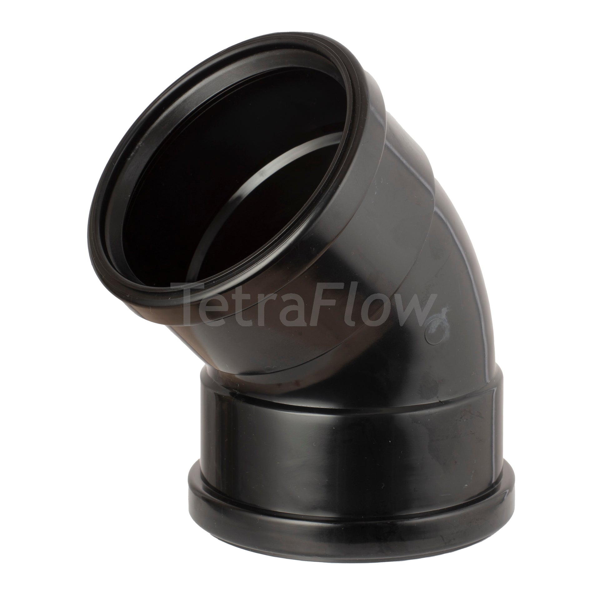 Tetraflow 110mm Push Fit Soil 45 Bend Double Socket Black - THE DRAINAGE DISTRIBUTION COMPANY LTD