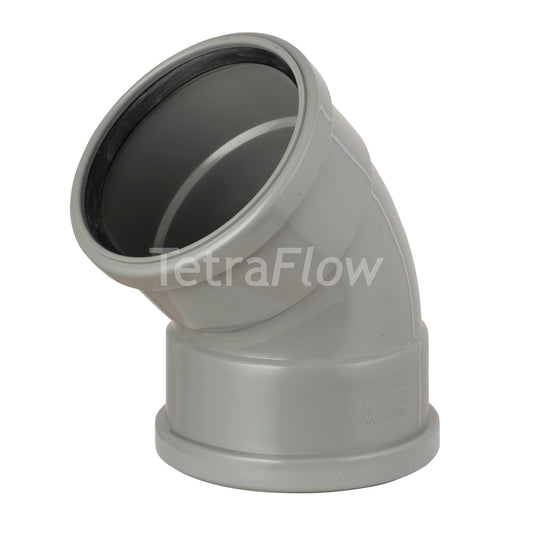 Tetraflow 110mm Push Fit Soil 45 Bend Double Socket Grey - THE DRAINAGE DISTRIBUTION COMPANY LTD