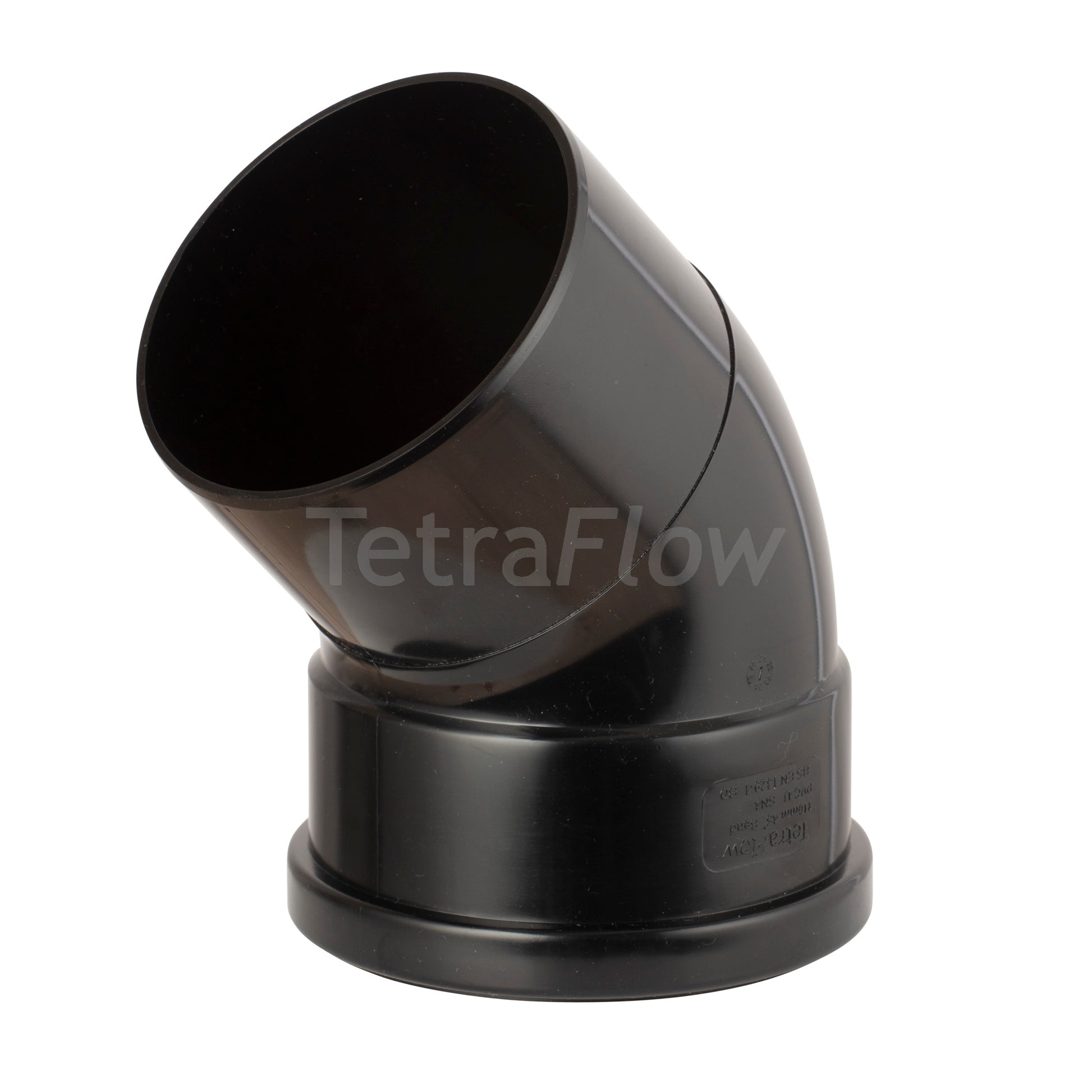 Tetraflow 110mm Push Fit Soil 45 Bend Single Socket/Spigot Black - THE DRAINAGE DISTRIBUTION COMPANY LTD