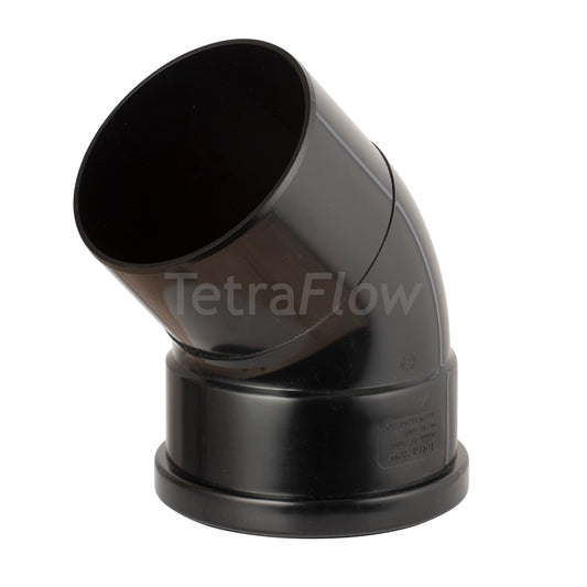 Tetraflow 110mm Push Fit Soil 45 Bend Single Socket/Spigot Black - THE DRAINAGE DISTRIBUTION COMPANY LTD
