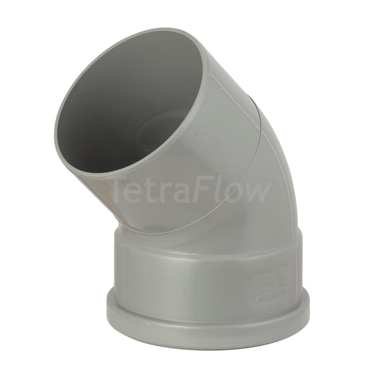 Tetraflow 110mm Push Fit Soil 45 Bend Single Socket/Spigot Grey - THE DRAINAGE DISTRIBUTION COMPANY LTD