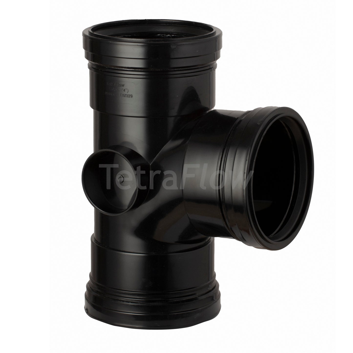 Tetraflow 110mm Push Fit Soil Branch 92 Triple Socket Black - THE DRAINAGE DISTRIBUTION COMPANY LTD