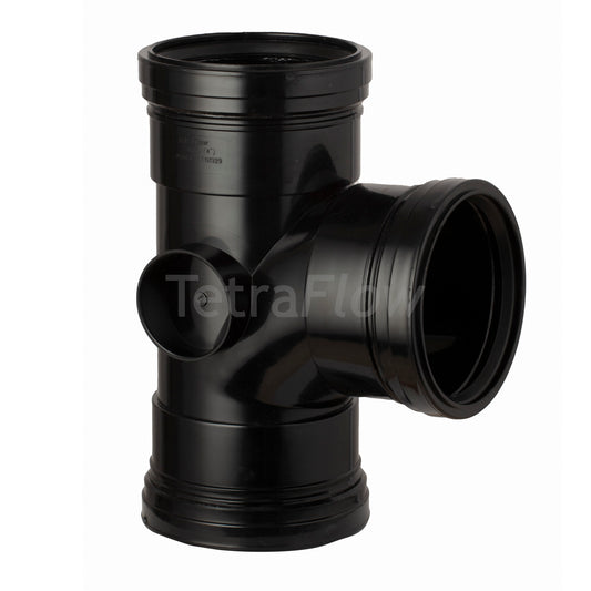 Tetraflow 110mm Push Fit Soil Branch 92 Triple Socket Black - THE DRAINAGE DISTRIBUTION COMPANY LTD