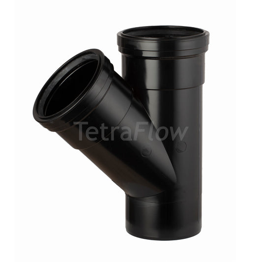 Tetraflow 110mm Push Fit Soil Branch 135 Double Socket/Spigot Black - THE DRAINAGE DISTRIBUTION COMPANY LTD