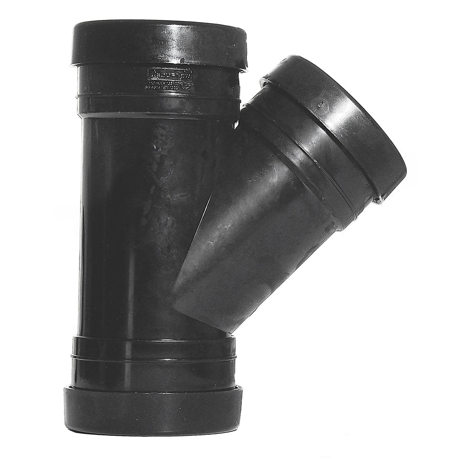 160mm Push Fit Soil Branch 45 Triple Socket Black (63mm Boss) - drainagedistribution.co.uk