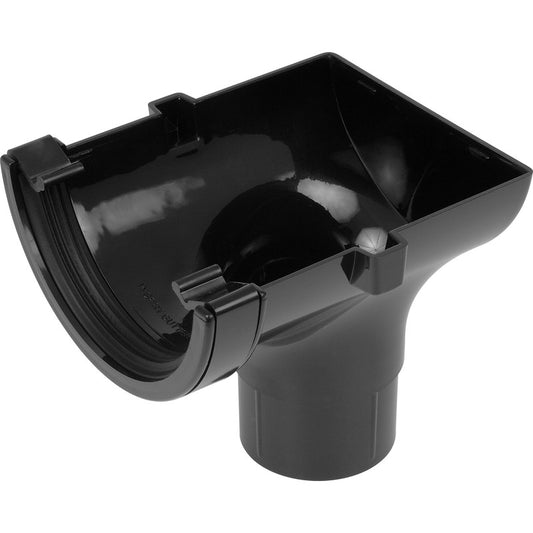 Half Round Rainwater Stop End Outlet Black - drainagedistribution.co.uk