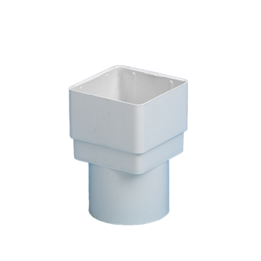 Square Line Rainwater Square to Round Down Pipe Adaptor White - drainagedistribution.co.uk